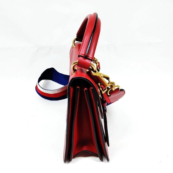 Authentic Gucci Queen Margaret Bamboo Red Leather Hand Bag mn674-020625 - Picture 4 of 16